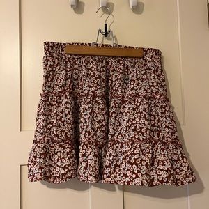 Red floral skirt with ruffles
